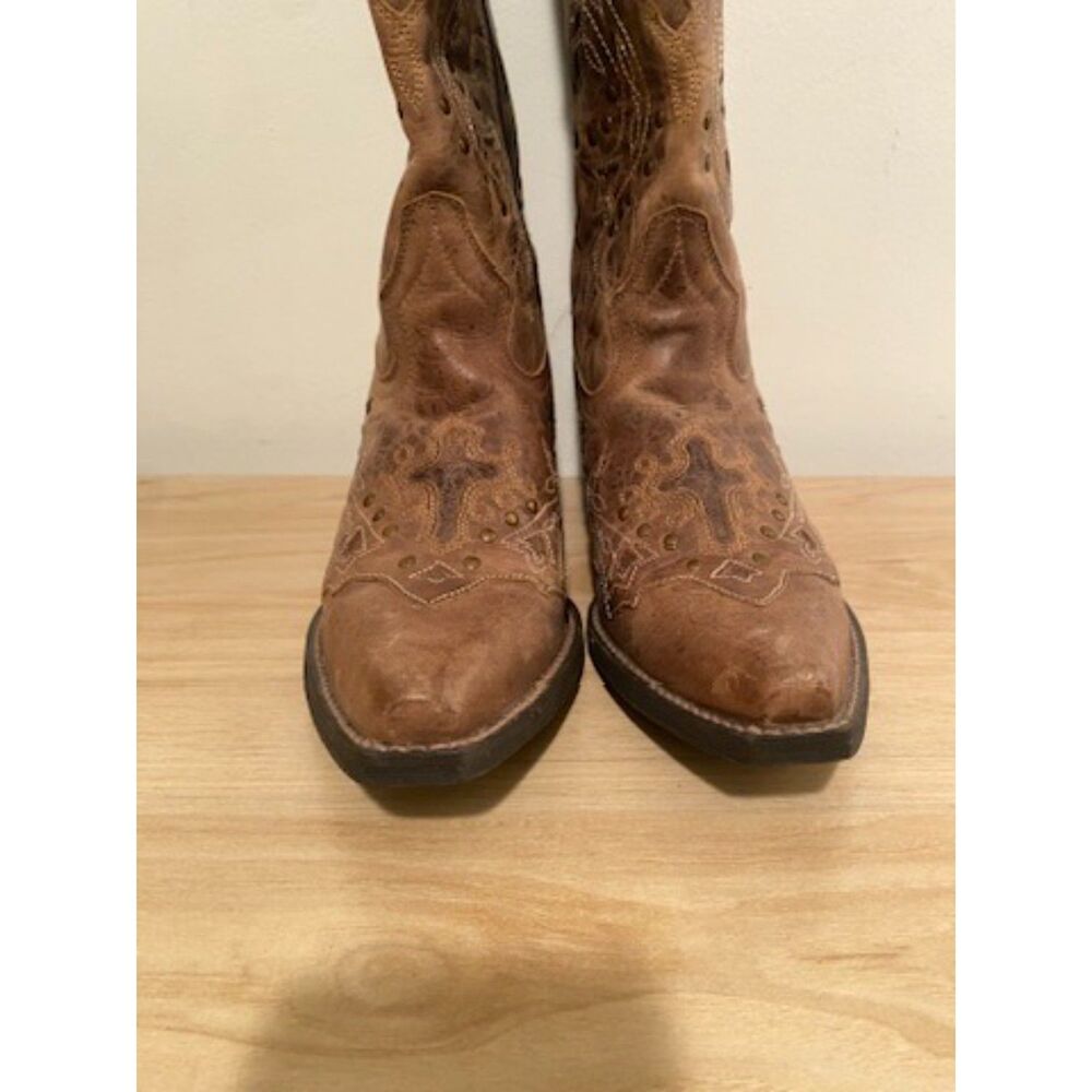 Laredo Western Boots Womens 8 Brown Leather Studded Embroidered Cowgirl - Picture 6 of 8